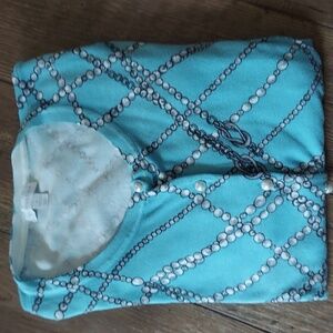 Charter Club size L blue cardigan with pearl buttons and pearl necklace 💙 print